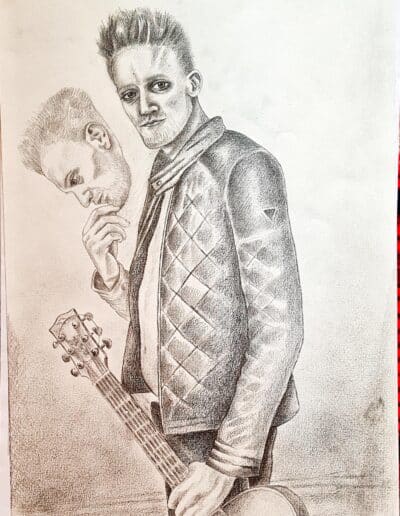 Take off the mask. Paul Neitsov and his guitar. Graphite pencil